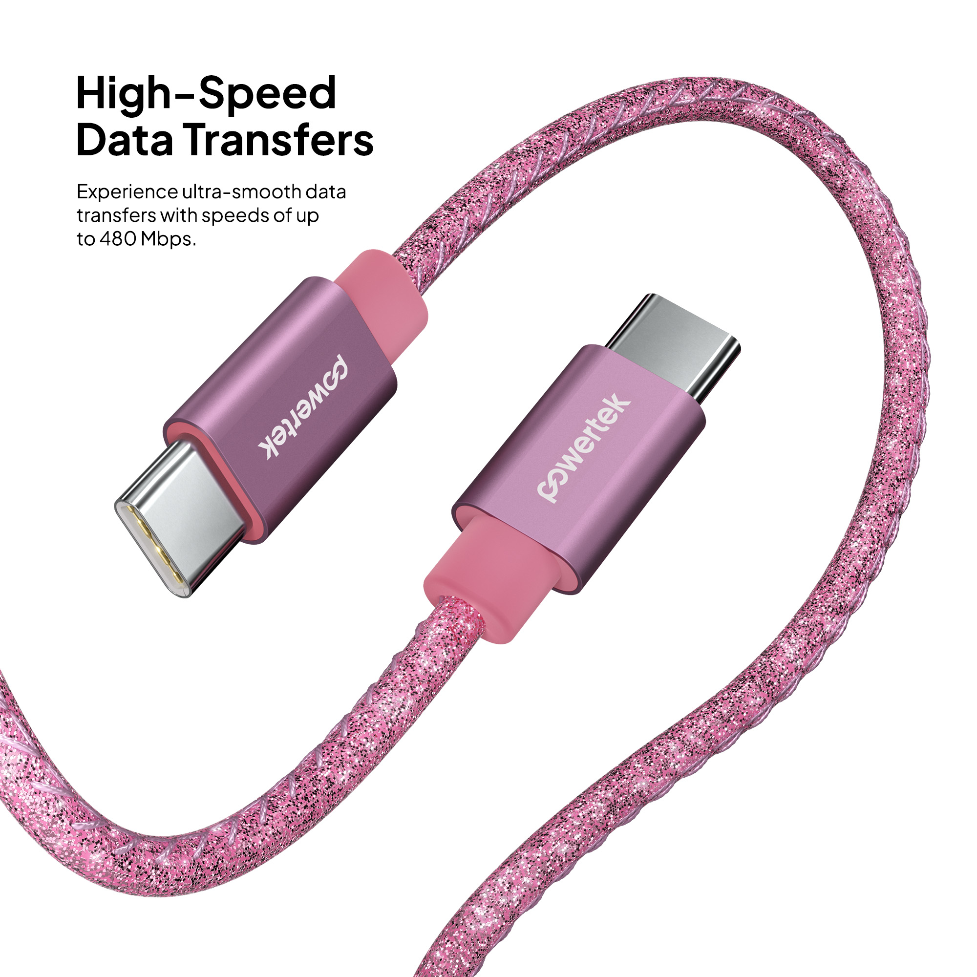 Liquipel USB-C to USB-C Cable, 6Ft, Pink Glitter photo 4