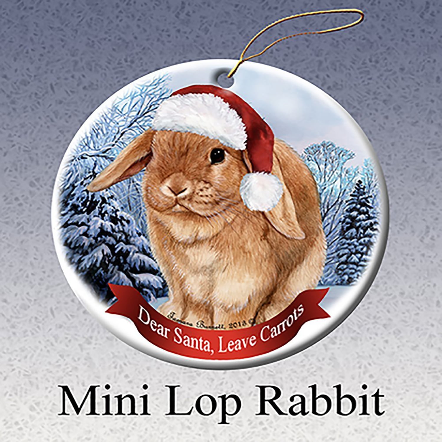 Holiday Pet Gifts Mini Lop Rabbit Santa Hat Porcelain Christmas Tree