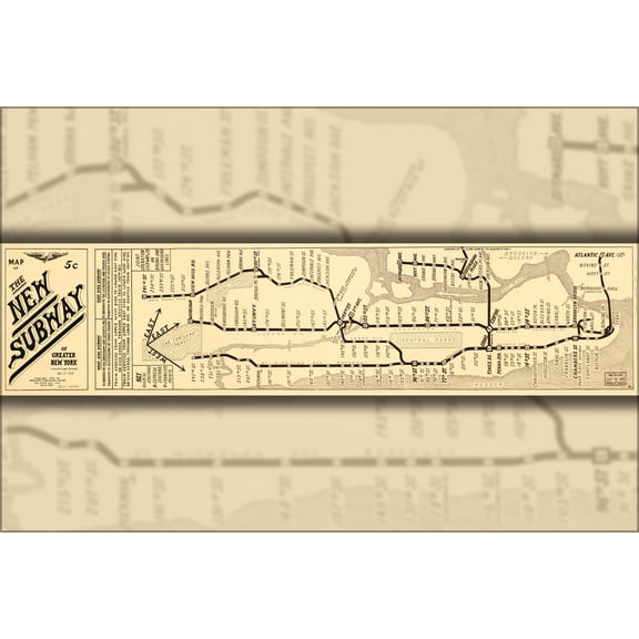24"x36" Gallery Poster, Map of the new subway of New York city 1918