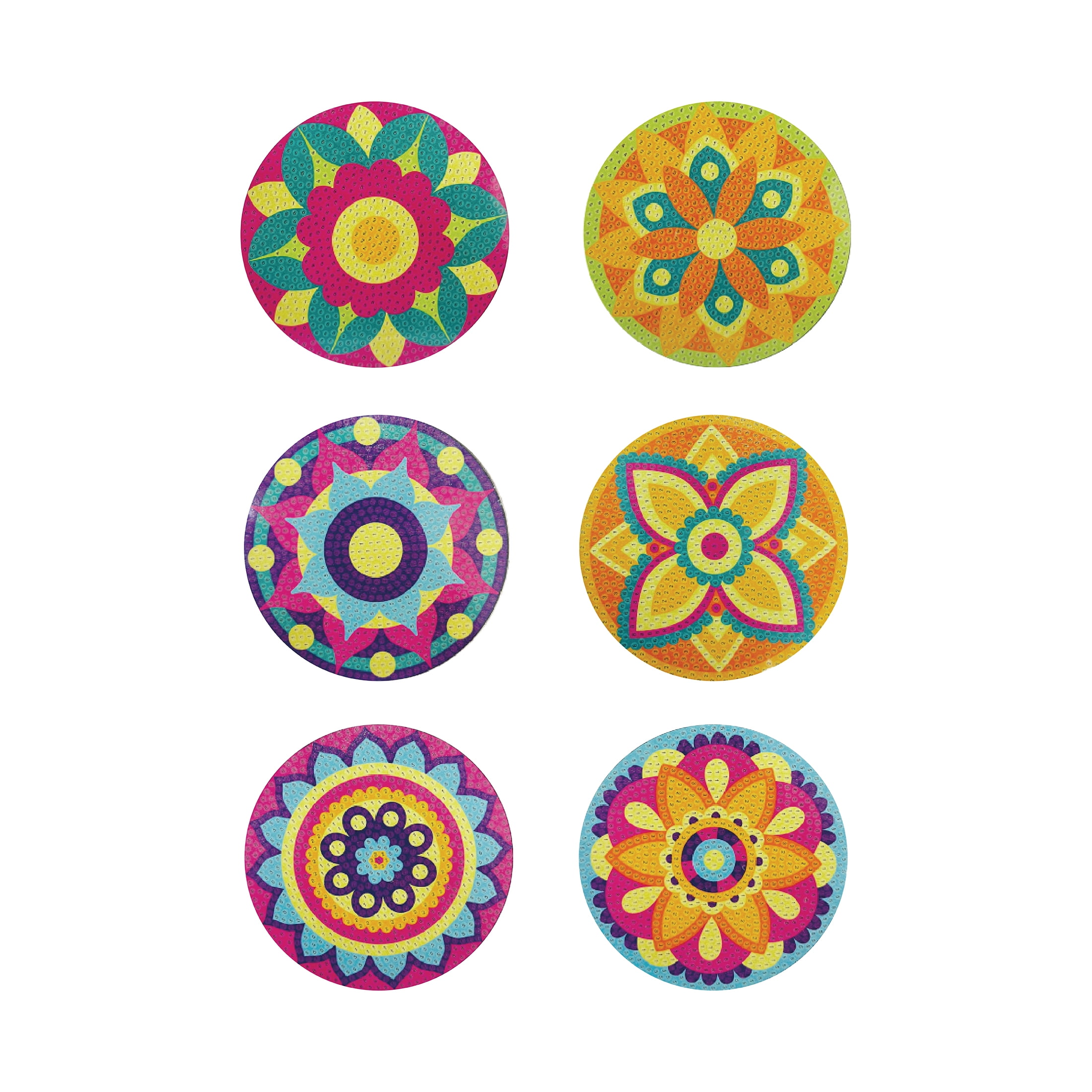 UNIQUE CREATIV CRAFT Diamond Art Coaster Kit – Flower, 6 pcs, Age 8+, Beginner, 10.2 cm