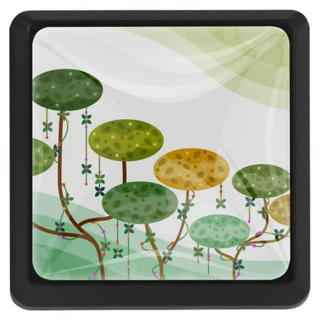 

Ownta Square with Screws 3 Pcs for Cupboard Dressing Table Bookcase Drawer Pull Handle Cabinet Door Knobs Abstract Tree Wiht Green Round Leaves