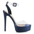 thumbnail image 2 of FSJ Women Sexy Peep Almond Toe Transparent Strap Sandals Platform Buckle Stiletto High Heels Party Banquet Date Shoes Size 10 Blue, 2 of 5