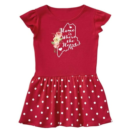 

Inktastic Maine Home is Where the Heart is with Watercolor Floral Gift Toddler Girl Dress