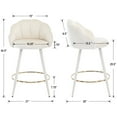 thumbnail image 4 of Guyou 25.5" Bar Stool Set of 2, Modern Velvet Upholstered Counter Height Barstools with Petal Back and Gold Metal Ring Footrest for Kitchen Island Home Bar Restaurant, Cream, 4 of 13