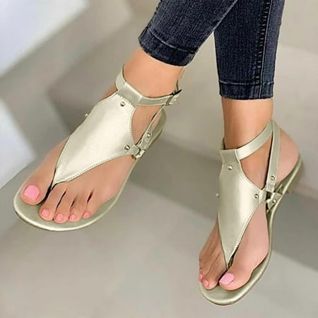 

Jsaierl Womens Flat Sandals Casual Summer Clip Toe Sandals Comfy Arch Support Sandals Bohemian Wedding Sandal Size 9.5