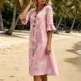 thumbnail image 4 of Dolkfu Short Sleeve Women'S Fall&Winter Dresses V-Neck Refreshing Mid-Length Pink Dresses Floral Classic Relaxed Fit Printed Shift Dresses Pink,Xl, 4 of 5