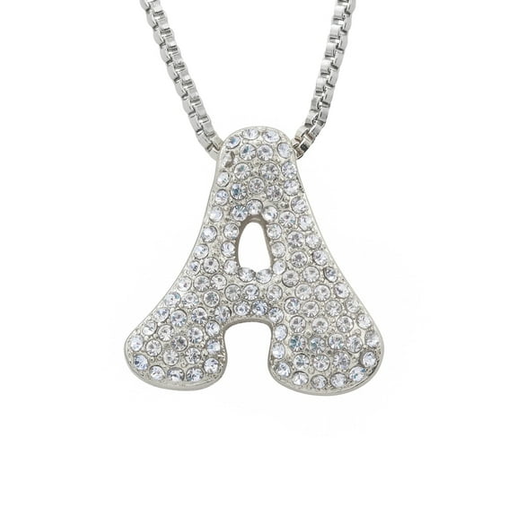 Iced Bubble Letter Initial Pendant – 2” Bling Alphabet Charm Necklace - Silver Letter A