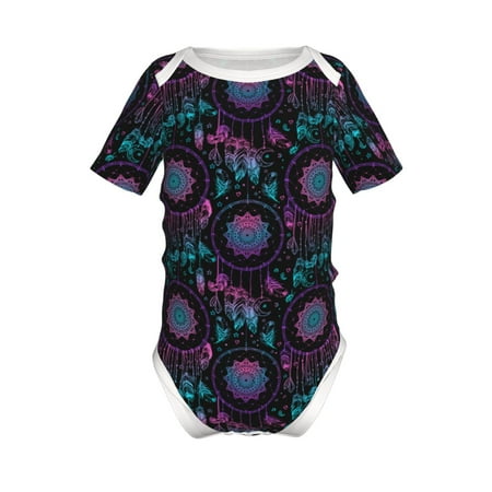 

Adobk Dreamcatcher With Feathers Print Baby Climbing Clothes Jumpsuit Rompers Classic Rompers Child Short sleeve Bodysuits-12 Months