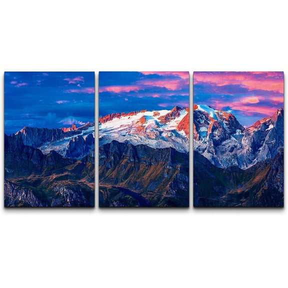 wall26 Canvas Print Wall Art Set Pastel Sunset Snowy Mountain Range Nature Wilderness Photography Realism Decorative Landscape Colorful for Living Room, Bedroom, Office - 16"x24" x 3