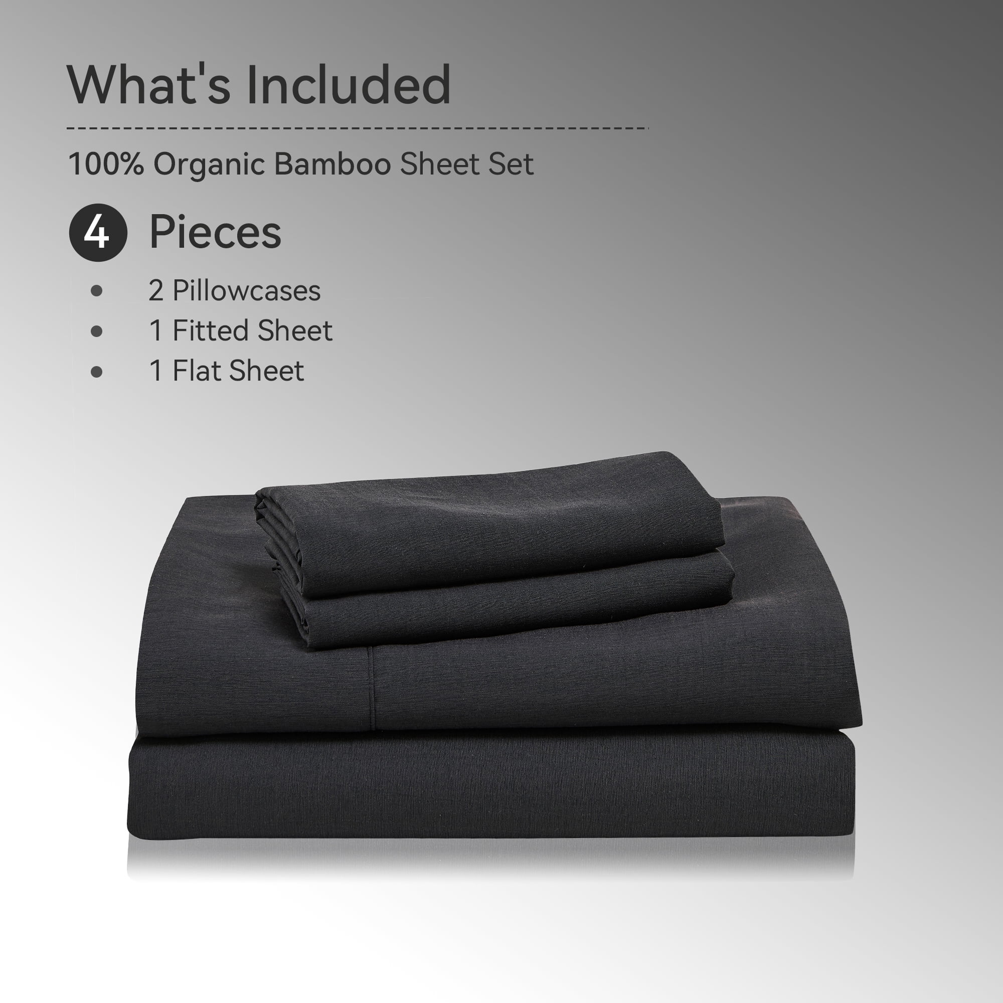 JELLYMONI 4 Pieces Cooling Full Sheets Set, Microfiber & Bamboo Sheet Set, Breathable & Wrinkle Free 16" Deep Pockets Bedding Sheets & Pillowcases,Black