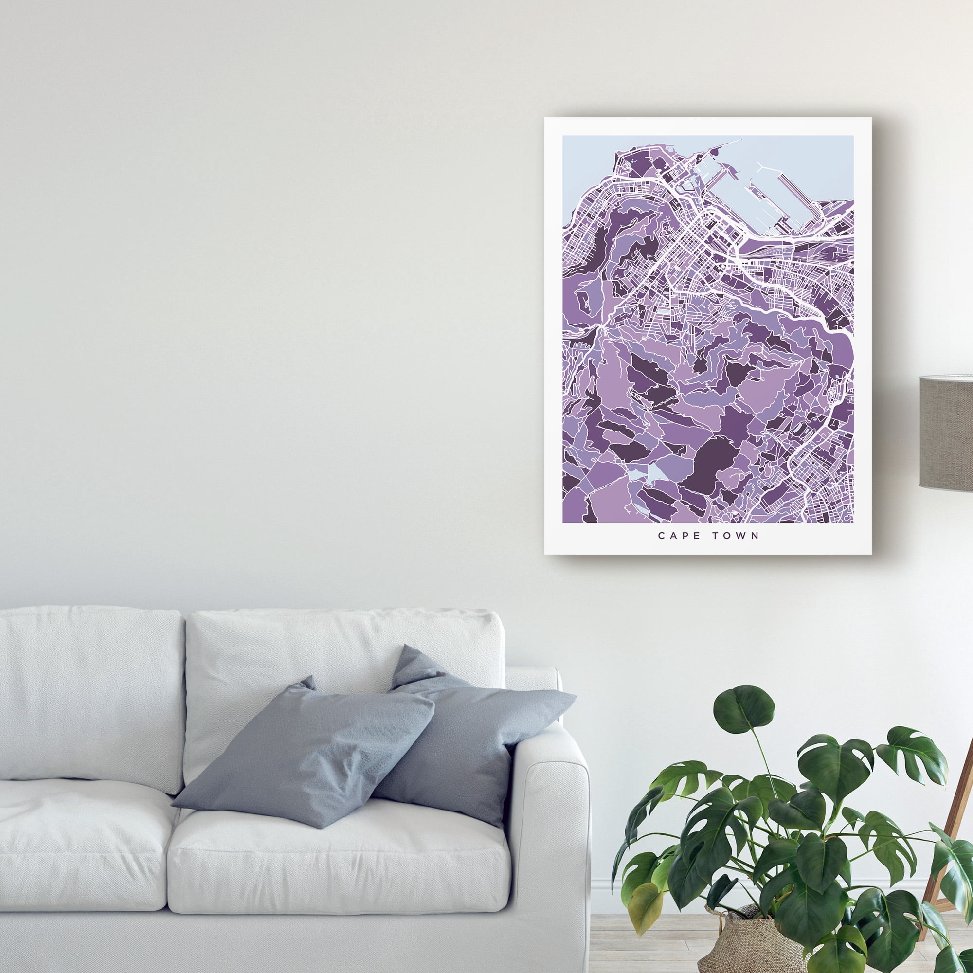 Trademark Fine Art 'Cape Town South Africa City Street Map Purple' Canvas Art by Michael Tompsett