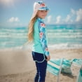 thumbnail image 5 of Quaouag 3 Pcs Youth Girls Long Sleeve Rash Guard Swimsuit UPF 50 Pants Sunsuit with Sun Protection Hat Bathing Suits Blue 10,12,14,16,18, 5 of 9