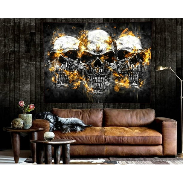 Tapiz de decoración espeluznante, tapiz de calavera para decoración de Halloween, habitación de brujas, decoración del hogar, tapiz de calavera de tableros de tarot estéticos, colgante gótico par