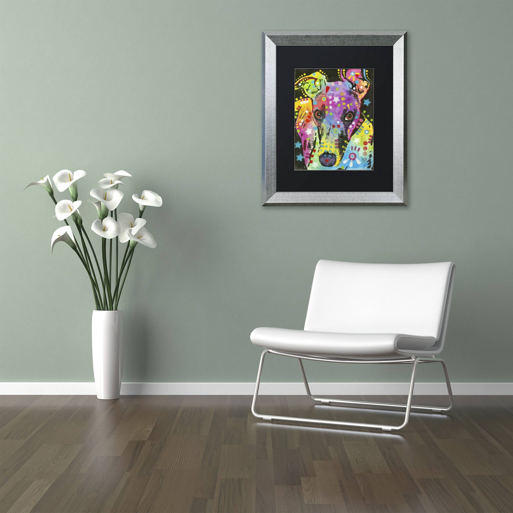 Trademark Fine Art "Curious Greyhound" Canvas Art by Dean Russo, Black Matte, Silver Frame