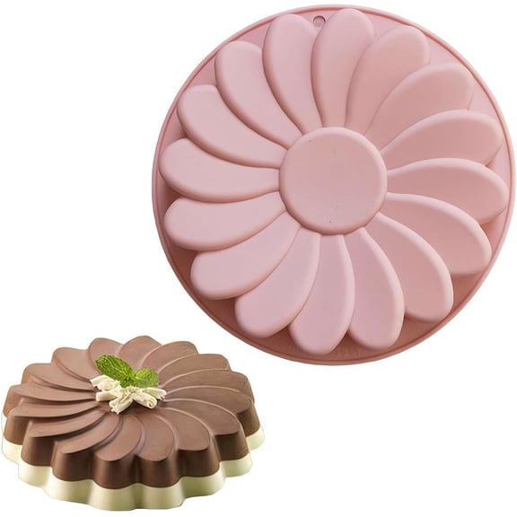 Jello Mold Silicone 8.9in - Sunflower Cake Mold for Baking & DIY, 3D Fondant & Chocolate, Reusable for Candle & Soap -Pink