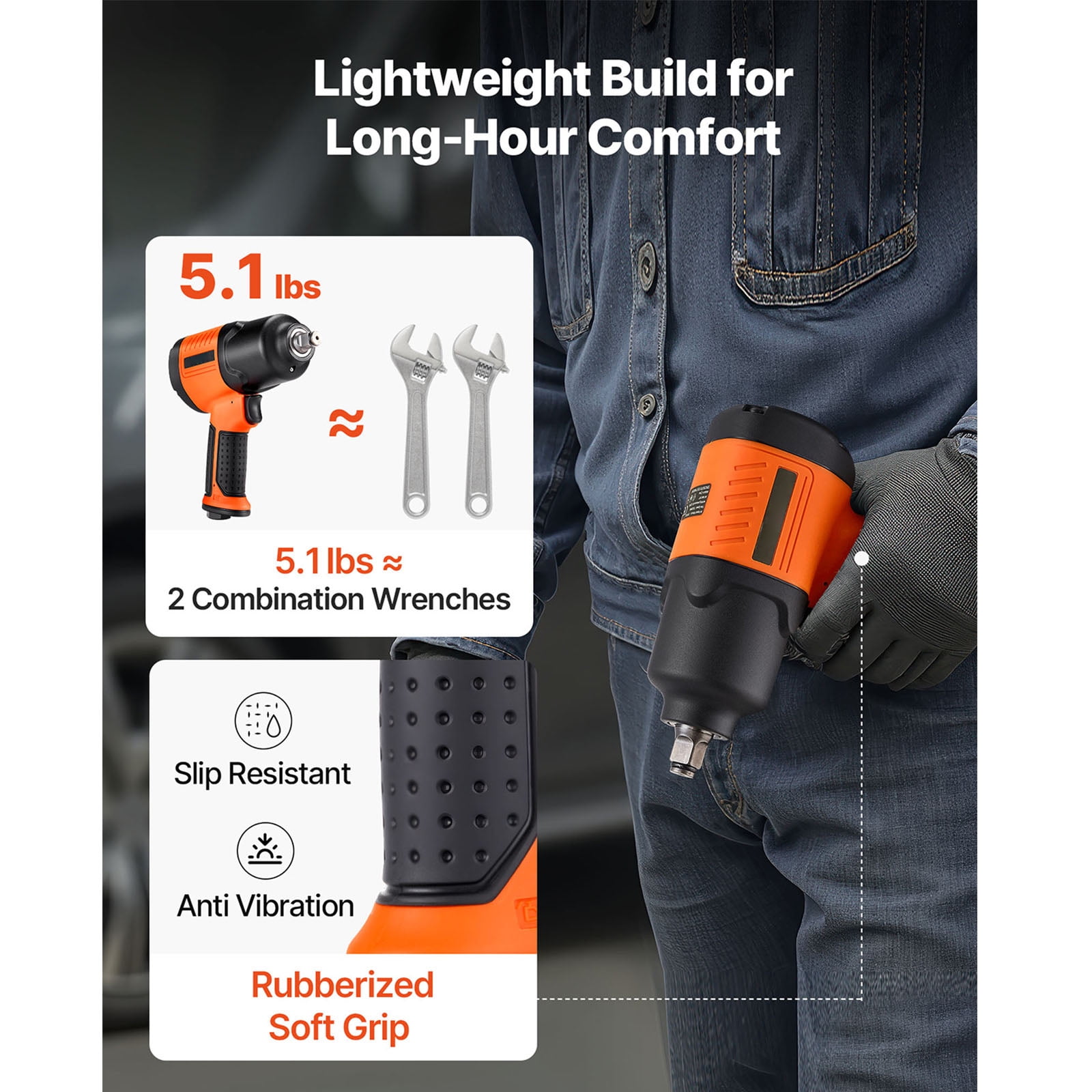 KFFKFF 1/2" Drive Pneumatic Impact Wrench with 1100 ft-lbs Reverse Torque, 7500RPM, 4-Speed Adjustable Tool for Vehicle Repairs and Maintenance