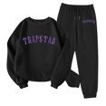 thumbnail image 1 of Trapstar Chandails Molletonnés à Col Rond pour Femmes Ensembles Manches Longues Graphiques Chandails Molletonnés pour Femmes Amples Trapstar Style de Rue Hip-hop Chandails Molletonnés à Enfiler+pantalon de Survêtement Ensemble pour Femmes de 2 Vêtements Classiques pour Femmes (Noir, G), 1 of 3