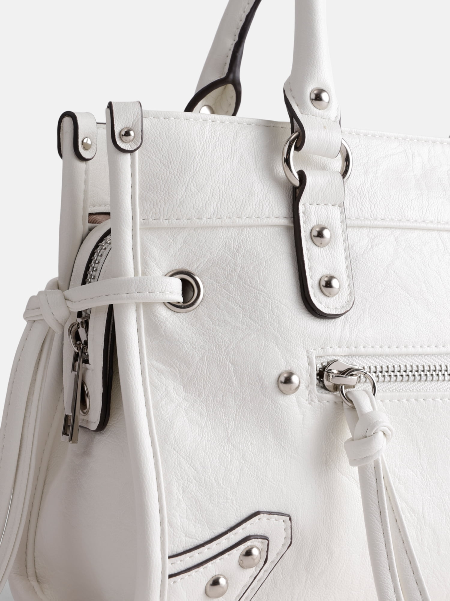 No Boundaries Women's Faux Leather Square Tote Bag, Cream