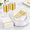 200pcs White and Gold Plastic Dinnerware, variant on 216pcs Rainbow Plastic Plates Party Dinnerware Set with Cups and Silverware