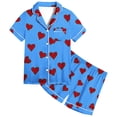 thumbnail image 2 of Odeerbi 2-12 Años Pijama de Satén de Verano Para Niña Con Solapa de Muesca, Camisas de Manga Corta, Pantalón Corto, Estampado de San Valentín, Ropa de Dormir, 2 of 6