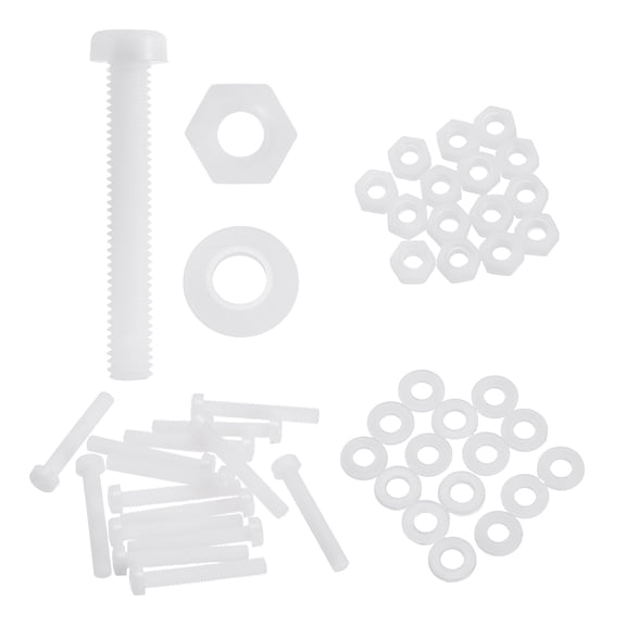 Uxcell 15 Set M6x40mm Nylon Plastic Cross Round Head Screw Phillips Bolts Hex Nuts Flat Washers Assortment Kit, Metric Full Thread Bolt Fasteners for DIY Machine Assembly, White