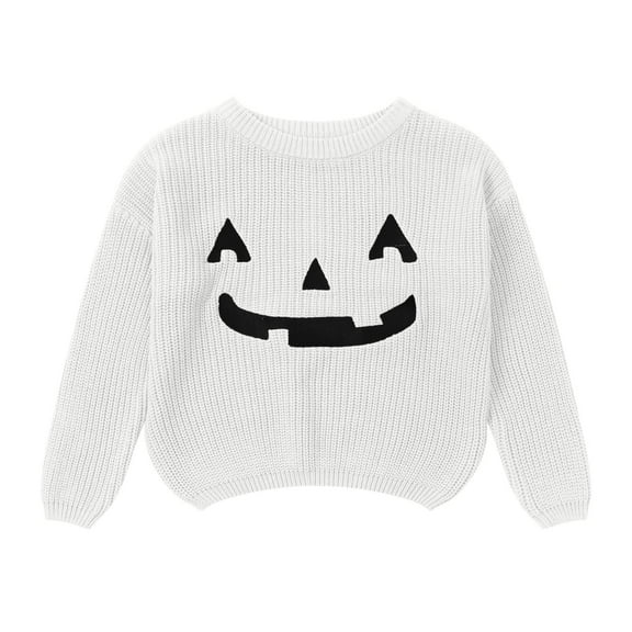 Gibobby Boys and Girls' Uniform Cotton Crew-Neck Sweaters Long Sleeve Pullover Knit Sweater,White,3-4 Years