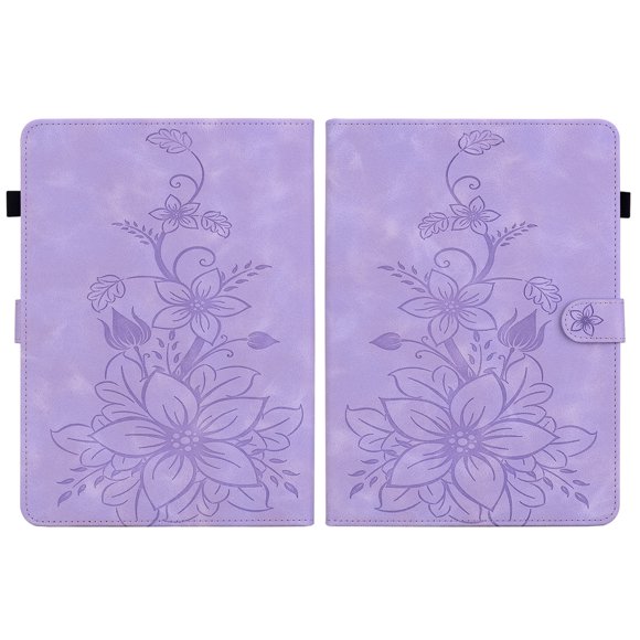XYX Tablet Case for Kindle Paperwhite (11th Generation-2021/2023/2024), Lily Flower Pattern PU Leather Multiple Viewing Angles Stand Slim Folio Tablet Cover (Purple)