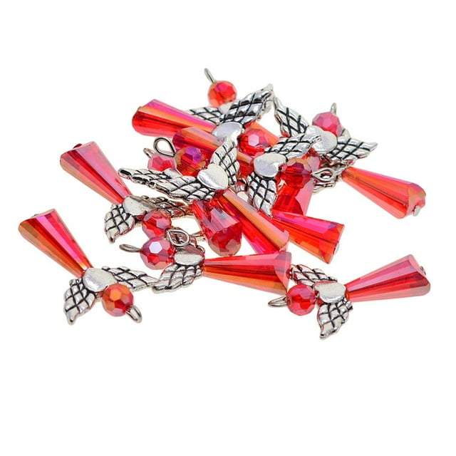 KLKCMS 12 Pcs Pendentifs Charmes Féeriques Faits à la Main Perles en Acrylique pour Fabrication de Bijoux Rouge