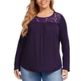 thumbnail image 2 of Women Plus Size Lace Pleated Shirt Round Neck Short Sleeve Loose Blouse Summer Casual Tunic Top Long Sleeve Black, 2 of 9