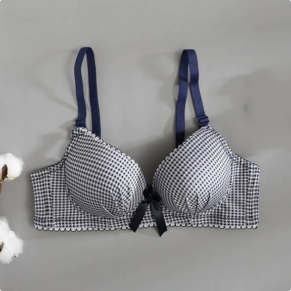 ALLLIST Unlined Women's Bras Wirefree Full Coverage Training Blue Soft Plaid Bralette Womens Lingerie Size S-XL