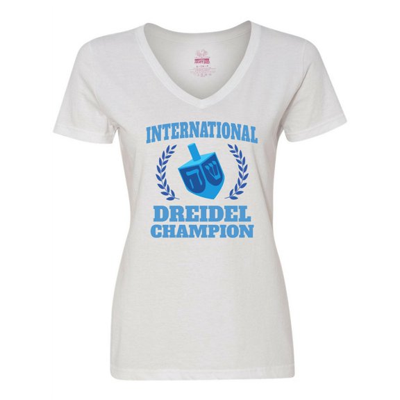 Inktastic Dreidel Champion Hanukkah with Blue Laurels Women's V-Neck T-Shirt