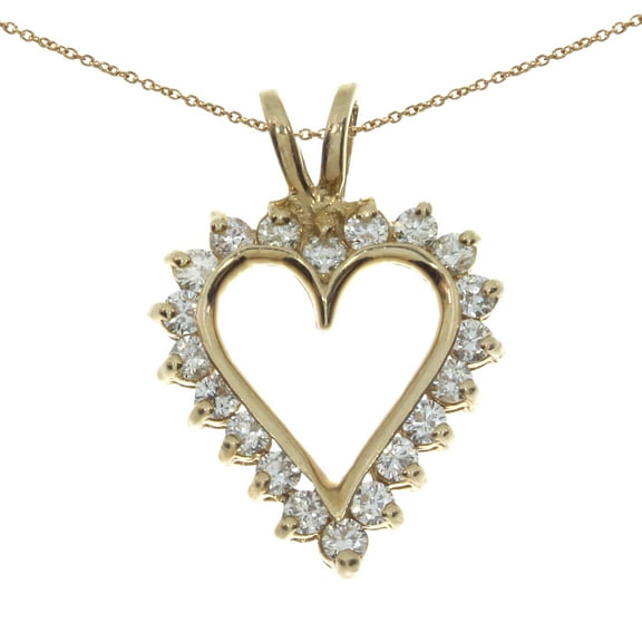 14K Yellow Gold Diamond Heart Pendant with 18" Chain