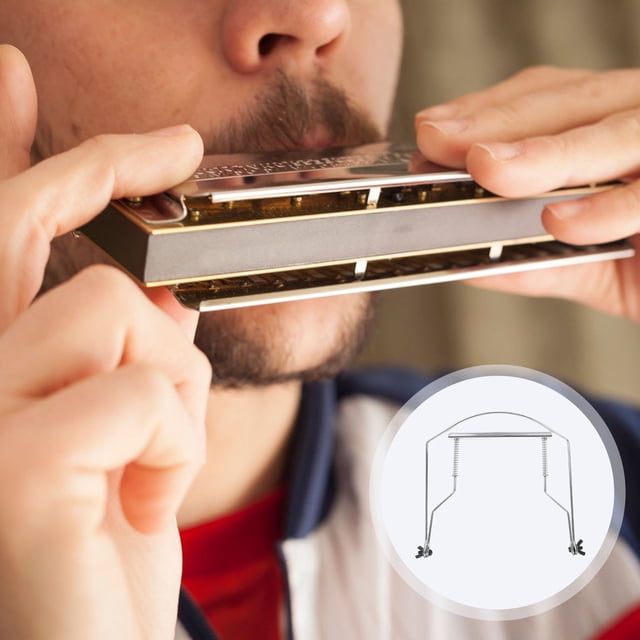 RUNROTOO 10holes Harmonica Neck Holder Harp Rack For Hands Playing Lightweight And Comfortable Fits Mouth Organs Silver