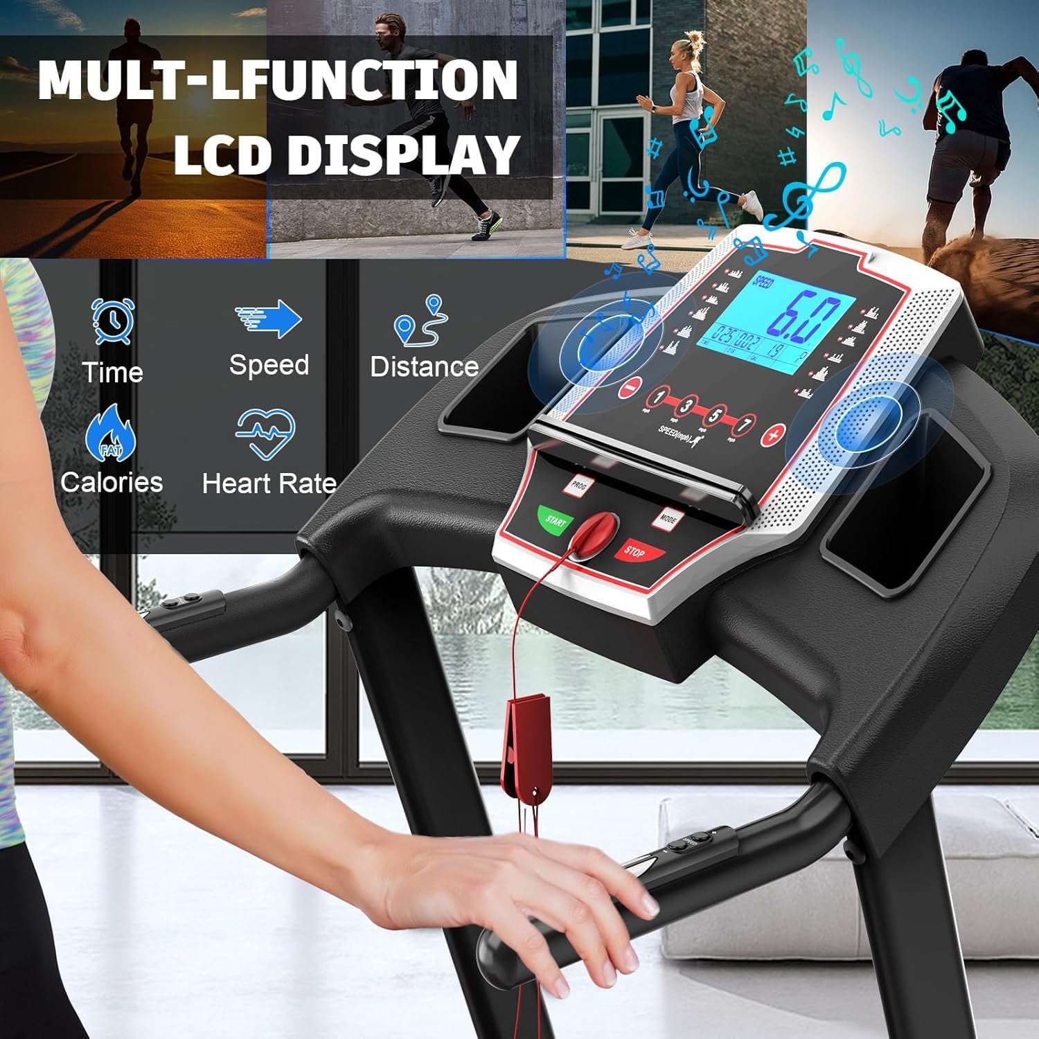 SWERTOY 3.5HP Folding Treadmill with Incline 330lb Capacity Treadmill, Shock Absorption System, Bluetooth Audio Speakers, Pulse Monitor, 12 Preset Programs Running Jogging Walking Machine