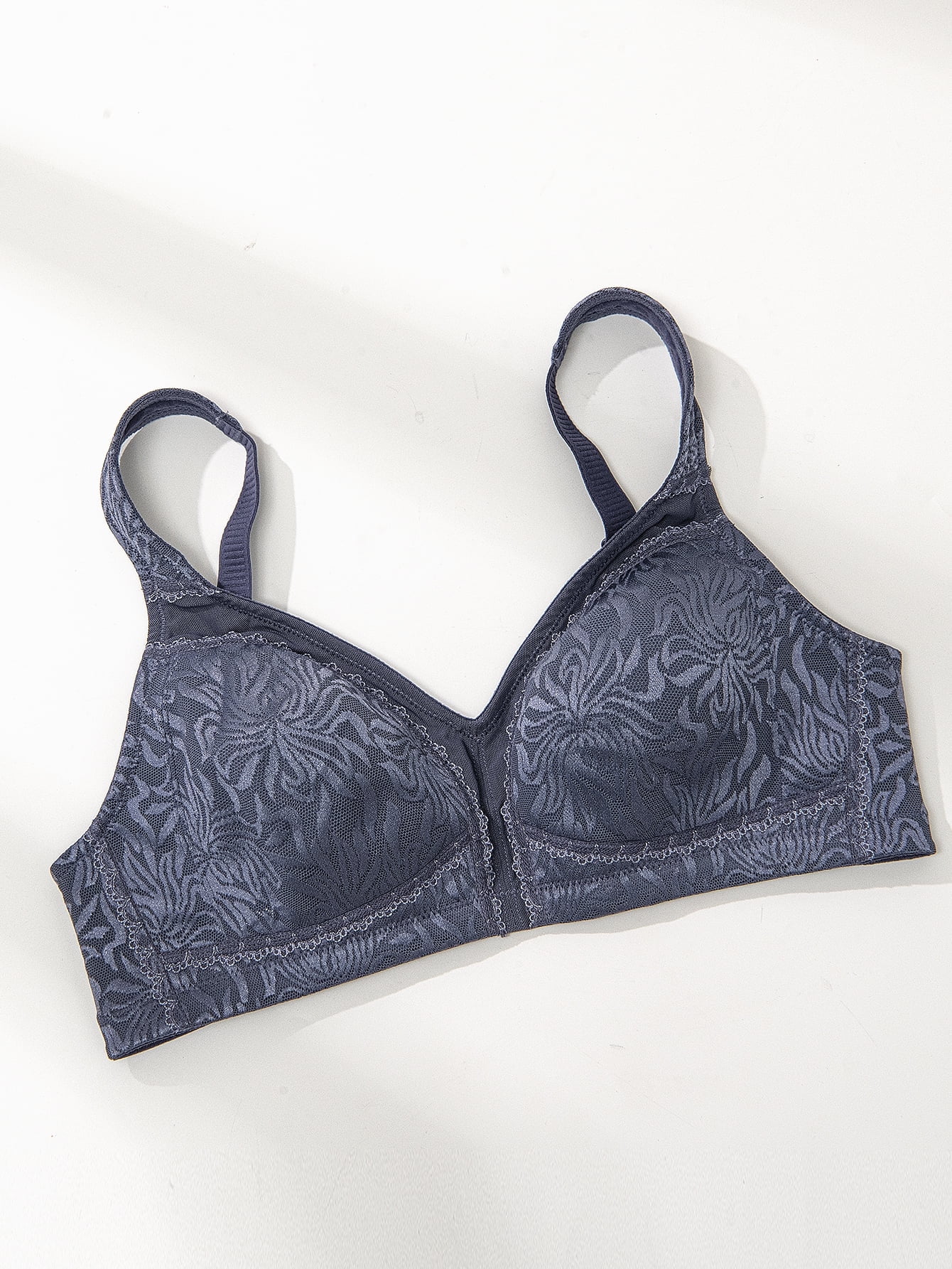 Deyllo Women's Non Padded Wireless Bras Plus Size Full Coverage Minimizer Bra, Blue 42B