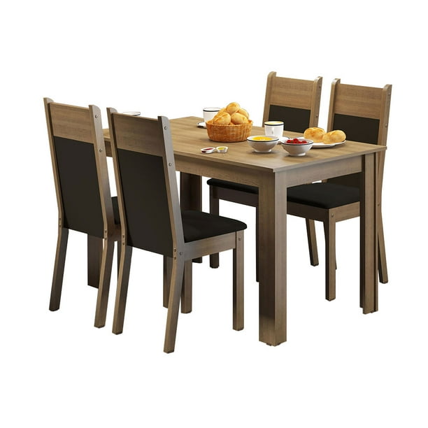 Juego de Comedor Madesa Havana Mesa con Tablero de Madera y 4 Sillas Negro/Marrón