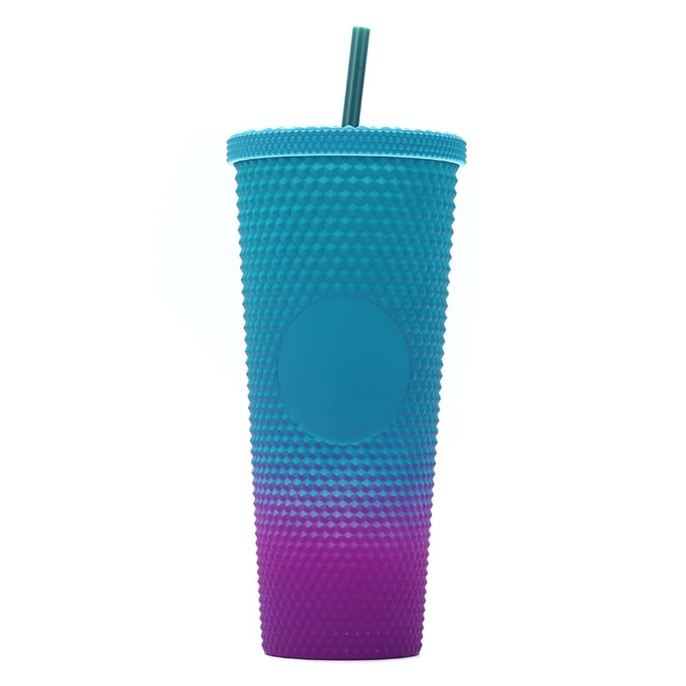 Happon 24 Oz Studded Iced Coffee Plastic Tumbler Reusable Water Bottle with  Lid and Straw, Studded Textured Frosted Honeycomb Beak, Leak-Proof and BPA  Free Cup (Gradient Green Purple) 