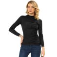 thumbnail image 1 of Blusa de punto de manga larga con cuello alto fruncido Allegra K Negro XL, 1 of 5