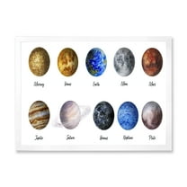 Designart 'All Planets United On White' Modern Framed Art Print