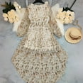 thumbnail image 3 of MORTTIC Women's Bohemian V-Neck Floral Print Dress - Long Sleeve Asymmetrical Hem Maxi Dress for Spring/Summer Beige S, 3 of 7