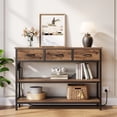 thumbnail image 3 of Aufeile 43" Narrow Console Table, Entryway Table with 3 Drawers and Outlets, Fabirc Sofa Table with Open Shelves for Couch, Hallway, Foyer, Living Room, Brown, 3 of 7