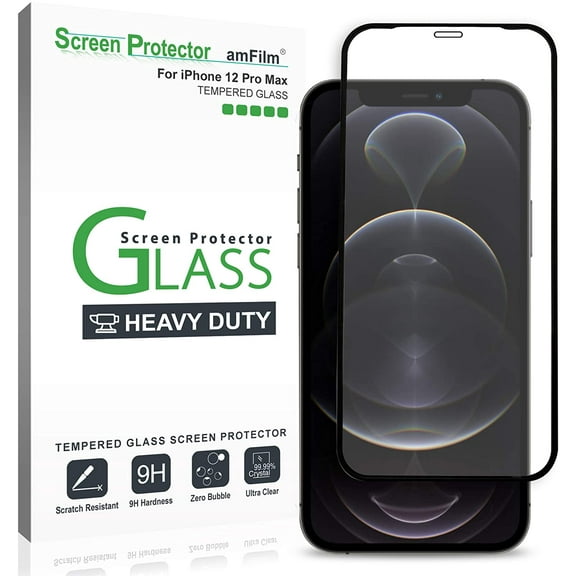 iPhone 12 Pro Max Screen Protector (6.7"), amFilm Tempered Glass Heavy Duty Film for Apple iPhone 12 Pro Max (2020)
