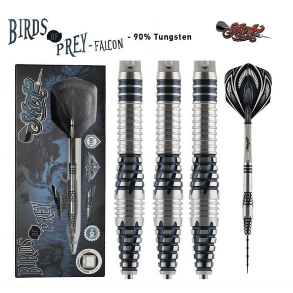 Shot Birds of Prey Falcon Steel Tip Dart Set-90% Tungsten Barrels-25gm