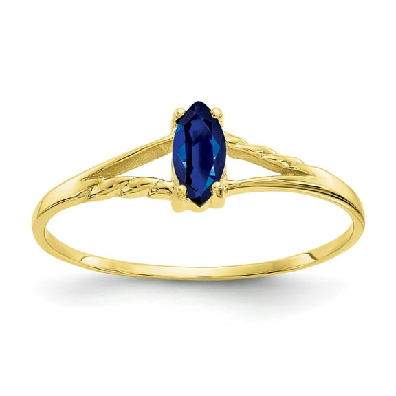 10K Yellow Gold Ring Band with Stones (09) September Sapphire Marquise Blue