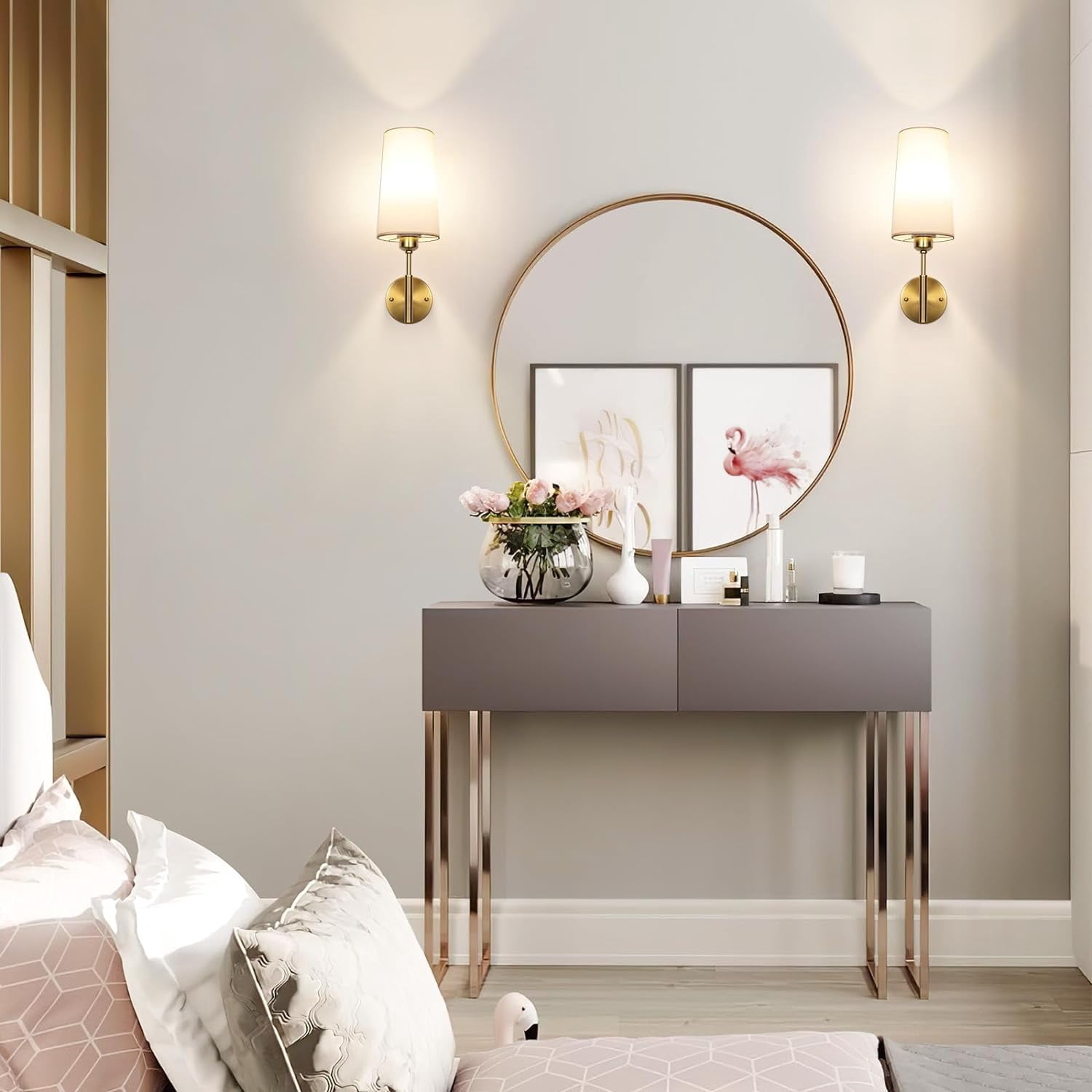 Battery Operated Wall Sconces Set of Two, Wireless, Rechargeable No Wiring Wall Lamp/Light for Bedroom, Gold