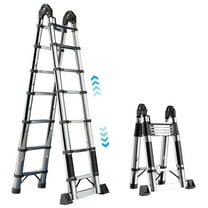 Balieda Folding Telescoping Ladder, Stainless Steel Extension Ladder with Locking Mechanism 12FT Touch Height, Collapsible Ladder for Home, Rv, Or Outdoor Use, Supports up to 330 Lbs