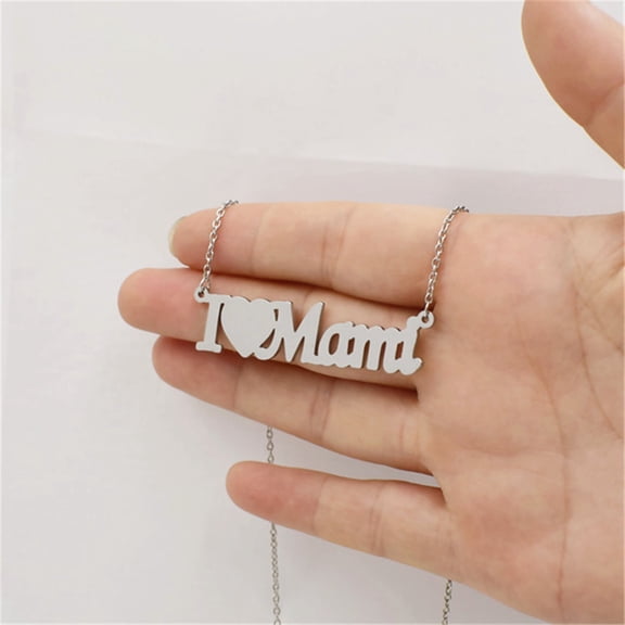 FENGGHAO Personalized Name Necklace for Women Mama Nameplate Pendant Titanium Steel Gold Tone Clavicle Chain Jewelry Mothers Day Gift