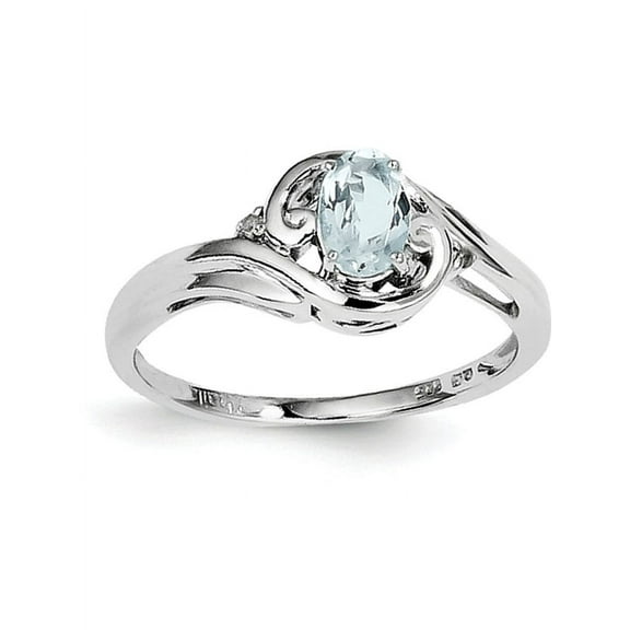 Primal Silver Sterling Silver Rhodium Diamond and Aquamarine Ring