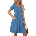 thumbnail image 5 of IDALL Summer Dresses,Casual Dresses Women Summer Casual Short Sleeve Dresses Button Down Knee Length Dress With Pockets Petite Dresses,Modest Dresses,Womens Dresses Blue Dress XL, 5 of 8