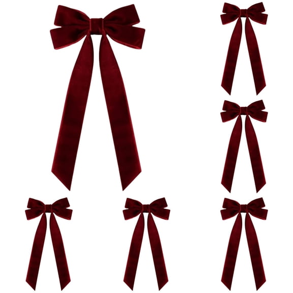 10Pcs Burgundy Velvet Ribbon Bows for Christmas Tree Decorations, 5in x 10in Bows Ornaments for Christmas Tree Wreath Mantle Stair Garland Wreath Gift Wrapping Candy Bags Party Decor (Width of 1")